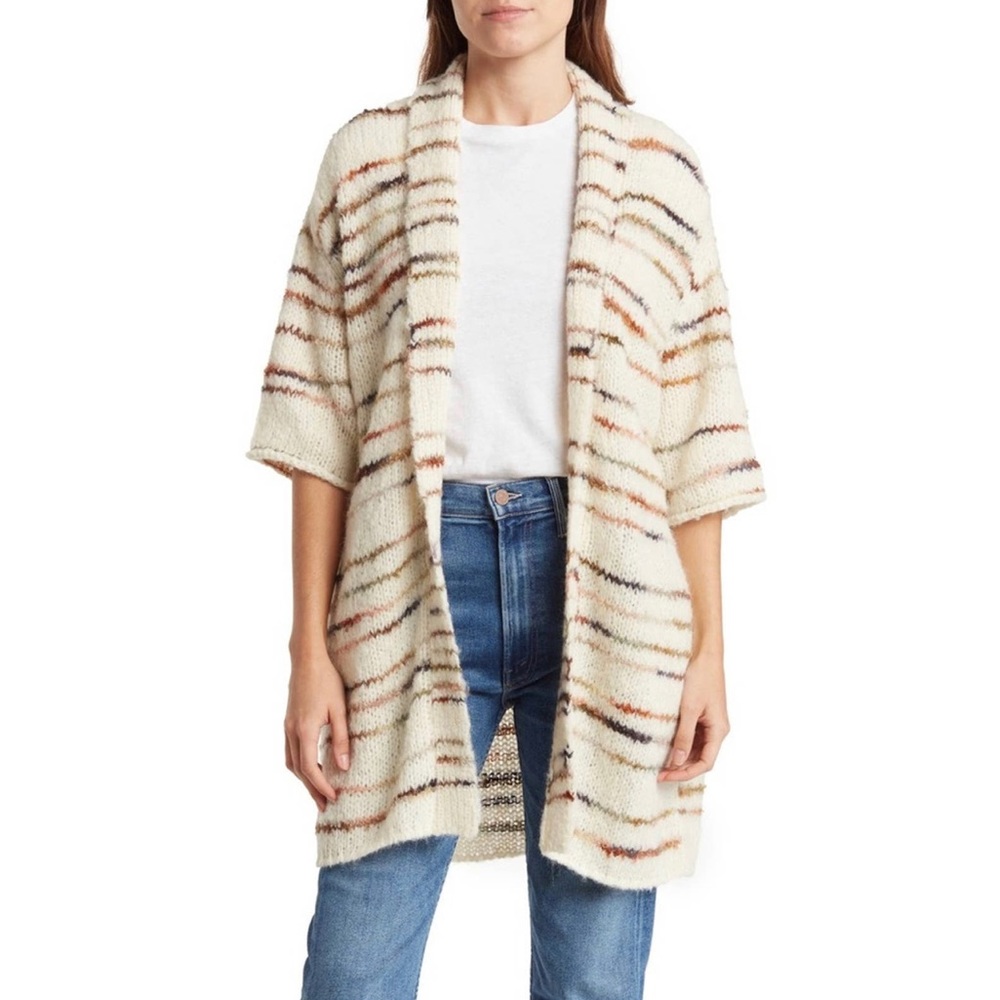 MOTHER Cream Cardigan Sweater with Artistic Stripes